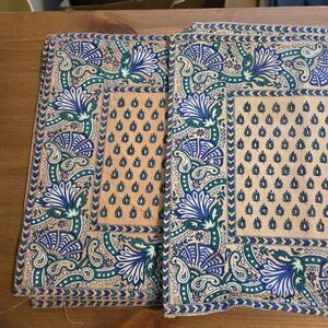 DII Fabric Table Napkins 6 PC Cotton India Blue Green Coral 18.5 X 12